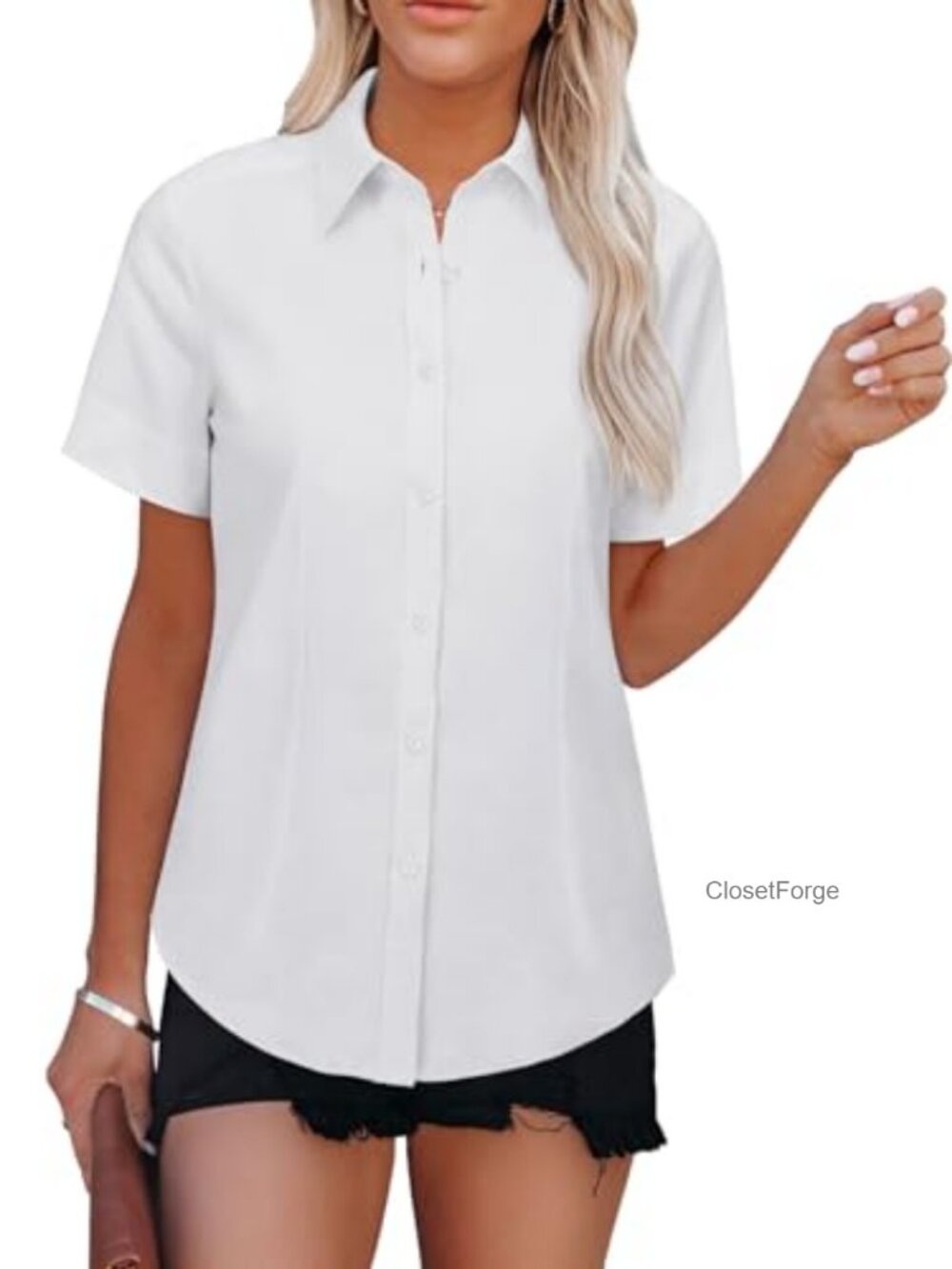Women's Wrinkle Free Short Sleeve Button Down Shirt Blouse Office Wear